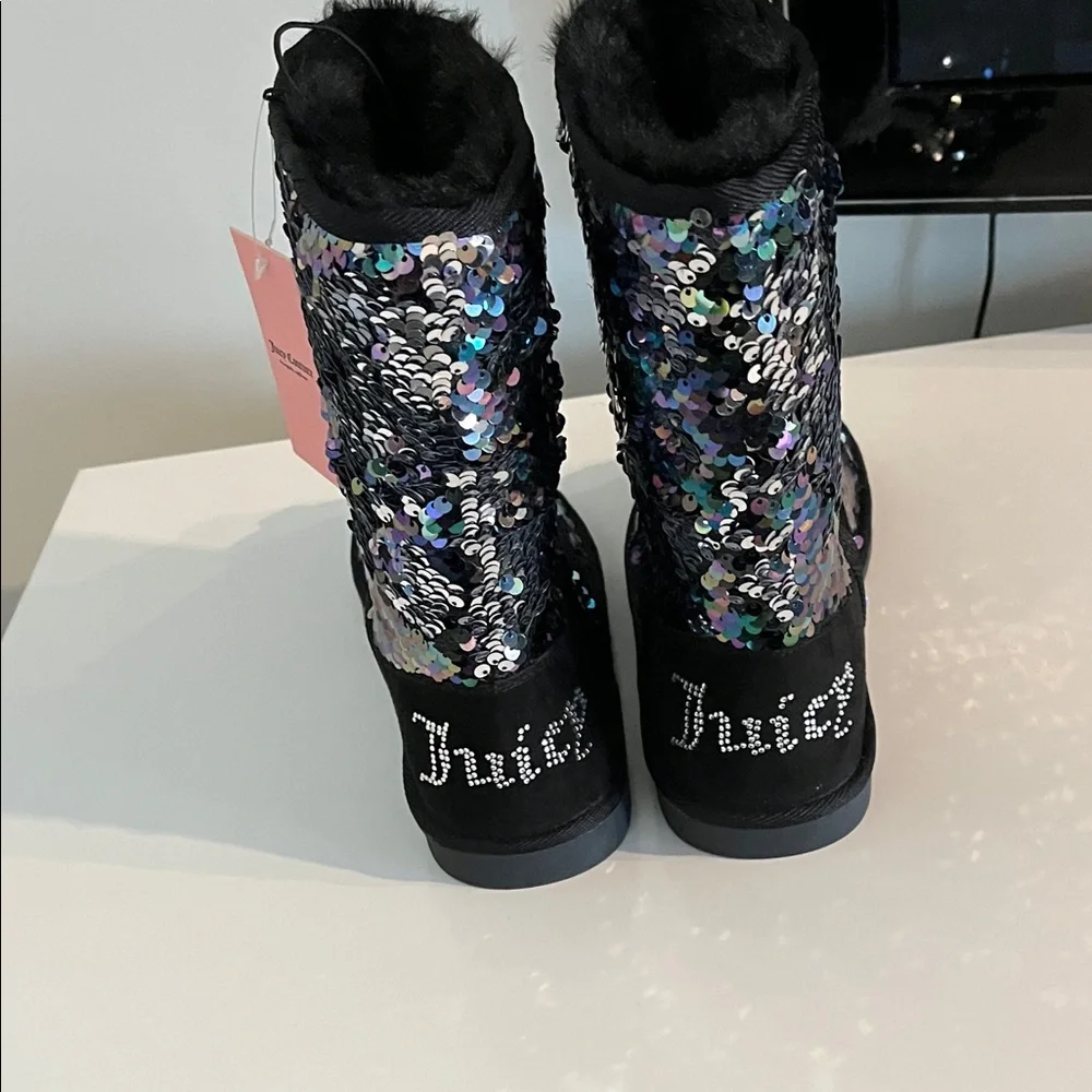 Juicy Couture Black‎ and Silver Sequin Winter Boots Size 8